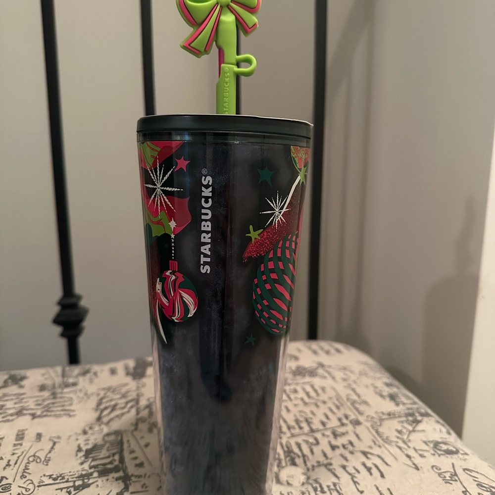 Starbucks Black and Green Floral Tumbler